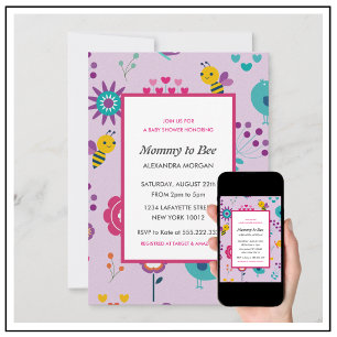Convites Bee baby chuer convida Mamãe para ser Floral