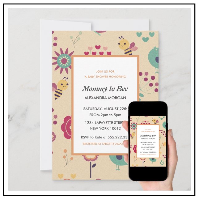 Convites Bee baby chuer convida Mamãe para ser Floral (Criador carregado)