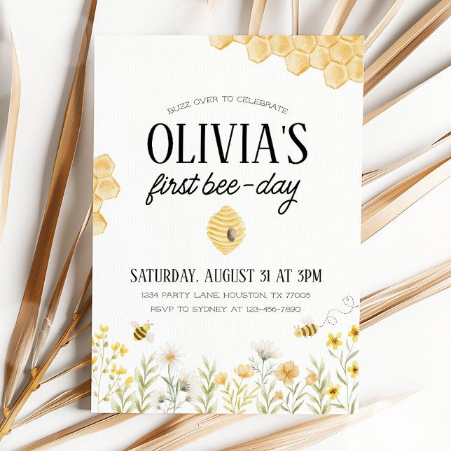 Convites Bee Birthday First Bee Day Invitation (Criador carregado)