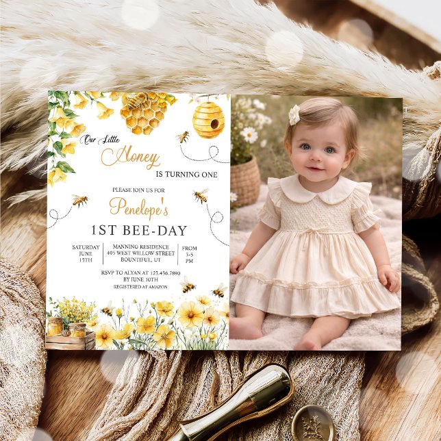 Convites Bee Flower Our Little Honey Is Turning Birthday  (Criador carregado)