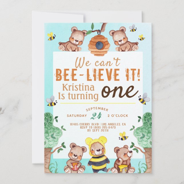 Convites Bee-Lieve It Honey Bear Birthday (Frente)