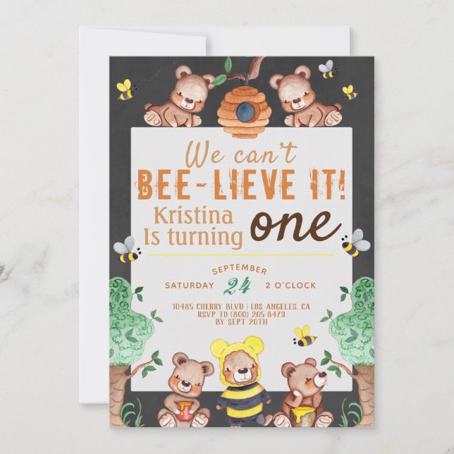 Convites Bee-Lieve It Honey Bear Birthday (Frente)