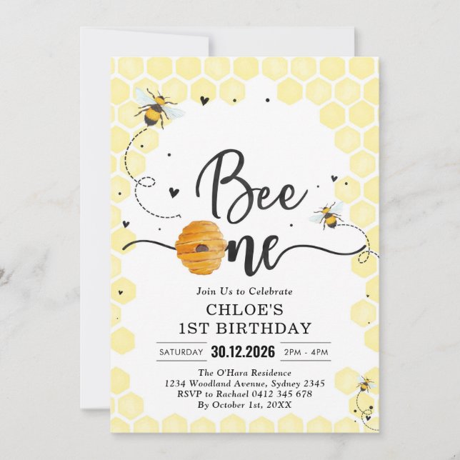 Convites Bee One Honey Bee 1st Birthday Invitation (Frente)