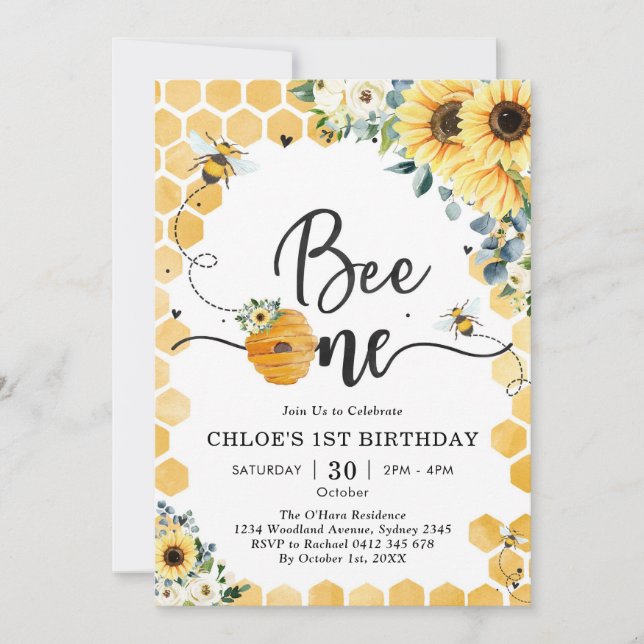 Convites Bee One Honey Bee 1st Birthday Invitation (Frente)