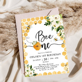 Convites Bee One Honey Bee Floral 1st Birthday Invitation