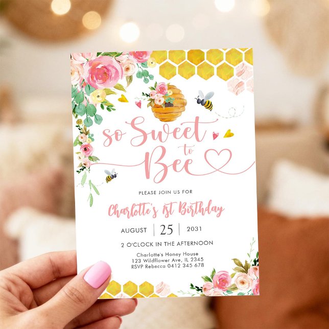 Convites Bee Theme 1st Birthday Invitation (Criador carregado)