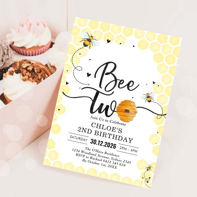 Convites Bee Two Honey Bee 2nd Birthday Invitation (Criador carregado)