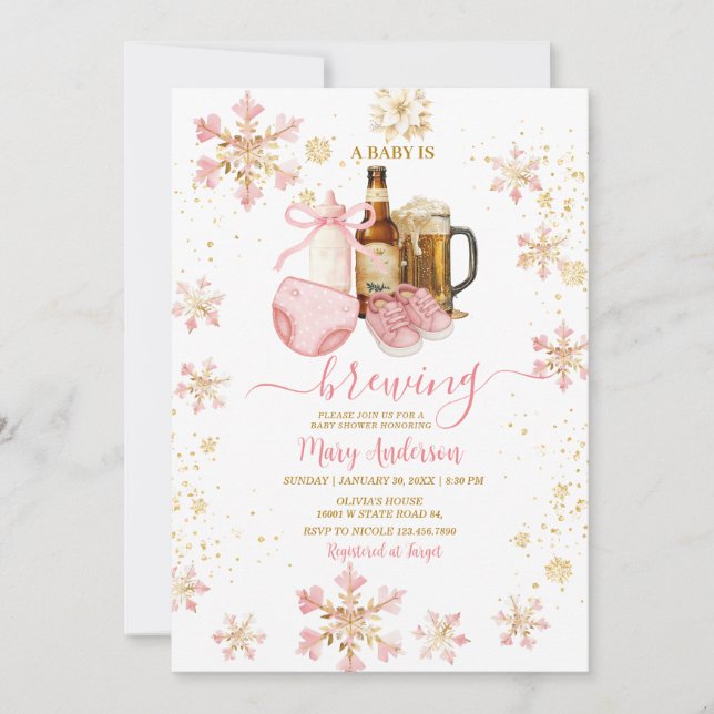 Convites Beer and Milk Bottle Baby Is Brewing Baby Shower (Frente)