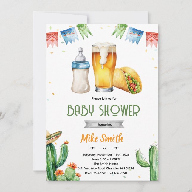 Convites Beer and Tacos Baby Shower Invitation (Frente)