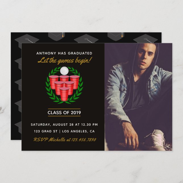Convites Beer Pong Graduation party adicionar foto (Frente/Verso)