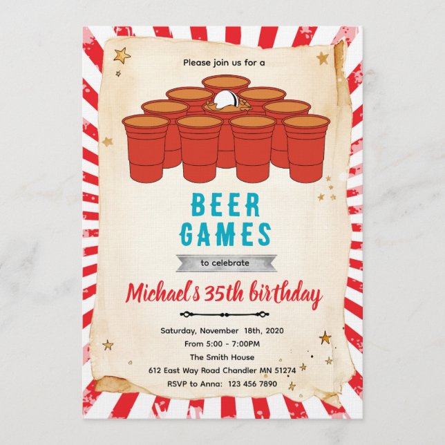 Convites Beer pong party Invitation (Frente)
