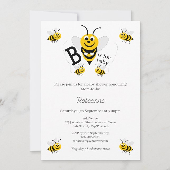 Convites Bees Baby Shower (Frente)