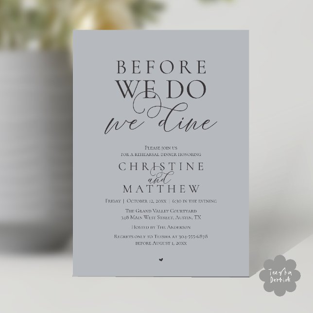 Convites Before we do, we dine, Classy Rehearsal Dinner (Before we do, we dine, Classy Rehearsal Dinner Invitation card in Chill Charcoal Grey)