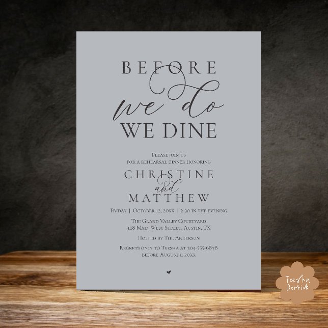 Convites Before we do, we dine, Classy Rehearsal Dinner (Before we do, we dine, Classy Rehearsal Dinner Invitation card in Chill Charcoal Grey)
