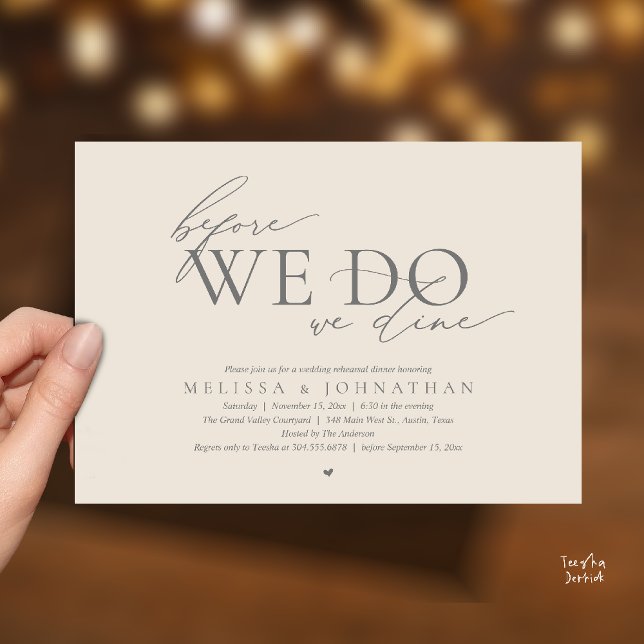 Convites Before We Do, We Dine, Wedding Rehearsal Dinner (Before We Do, We Dine, Wedding Rehearsal Dinner Invitation Card Cream Grey)