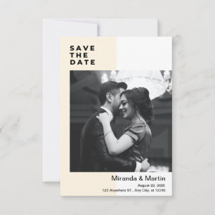 Convites Bege E Branco Minimalista Foto Save The Date 