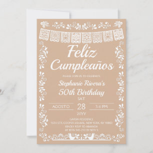 Convites Bege Feliz Cumpleaños Aniversário de 50 anos