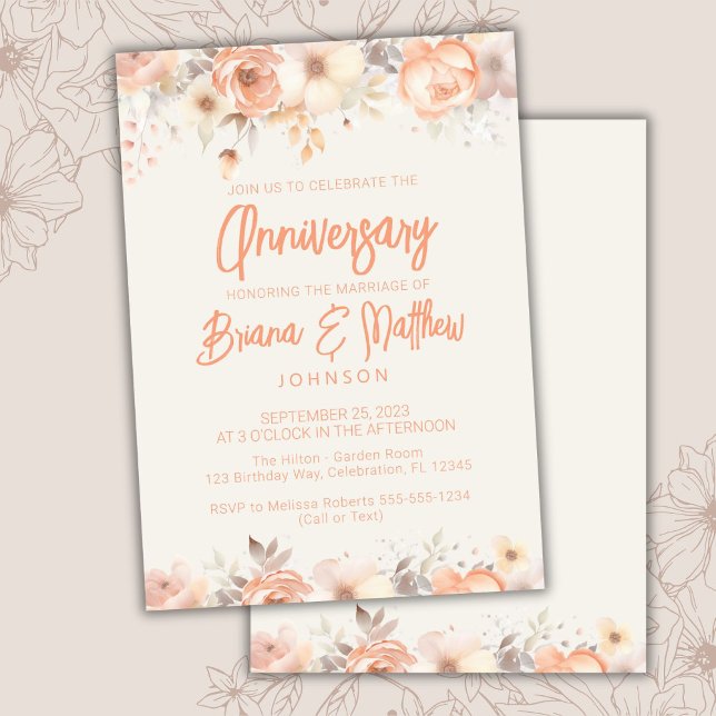 Convites Bege Marfim Floral Casamento Aniversário  (Criador carregado)