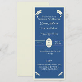 Convites bege Minimalista E Graduação Personalizada Azul