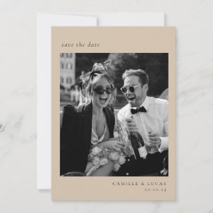 Convites Bege Minimalista Elegante Foto Salve a data