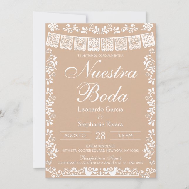 Convites Bege Nossa Noiva Papel Picado Casamento (Frente)