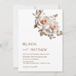 Convites Bege Rosa Dourado Flores 3D Simples