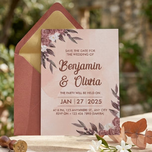 Convites Bege Rosa Malva Floral Aquarela Casamento Elegante