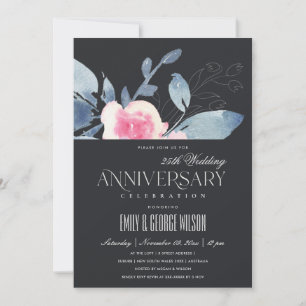 CONVITES BEGE ROSADO AZUL FLORAL 25º ANIVERSÁRIO DE QUALQUE