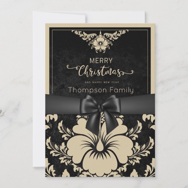 Convites Bege script feliz Natal e um feliz ano novo  (Frente)