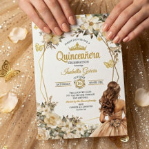 Bege Tiara Dourada Floral Borboleta Quinceañera 