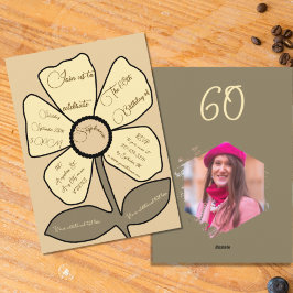 Convites Beige 60th Birthday Simple Doodle Flower