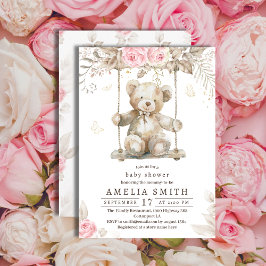Convites Beige Aqueceddy Urso Rosa Rosa Adorável