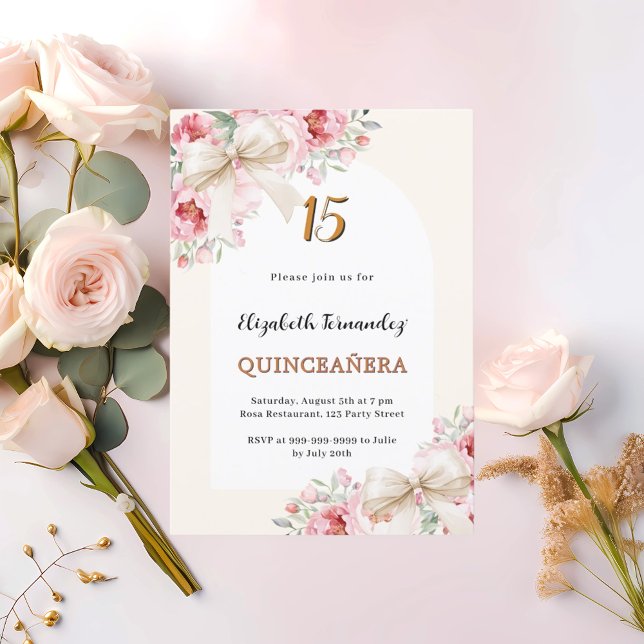 Convites Beige arcos cor-de-rosa arco Quinceanera (Criador carregado)