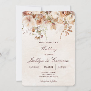 Convites Beige, Autumn Floral Wedding