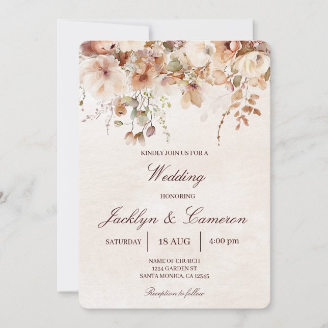 Convites Beige, Autumn Floral Wedding (Frente)