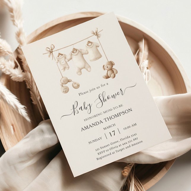 Convites Beige Baby Clothes And Toys Baby Shower (Criador carregado)