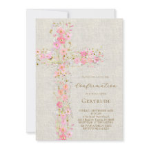 beige background pink flowers cross Confirmation
