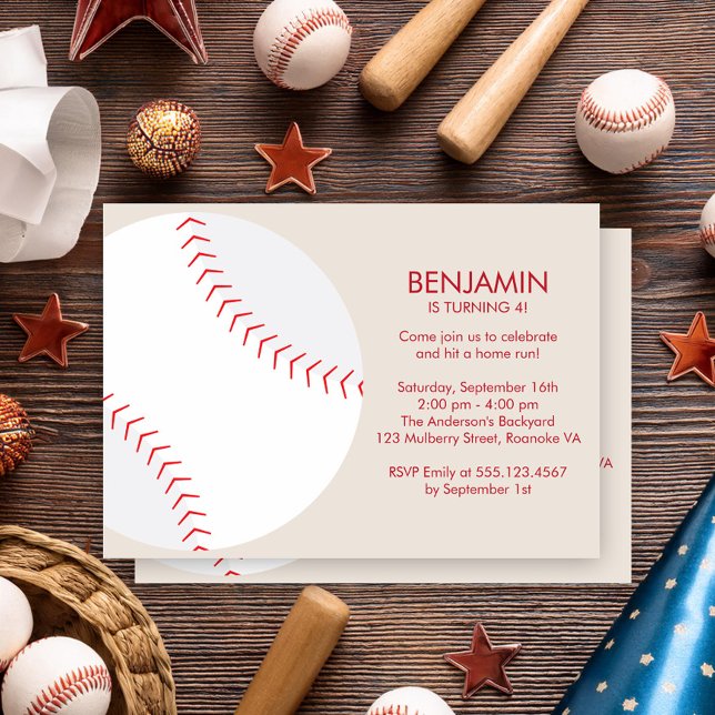 Convites Beige Baseball Themed Sports Birthday (Criador carregado)