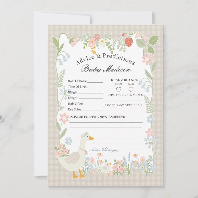 Convites Beige Bobo Goose Floral Gingham Advice para Bebê (Frente)