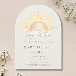 Convites Béige Boêmio Explosão Solar Neutro Bebida E Visita