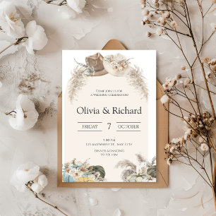 Convites Beige Boho Floral Wedding