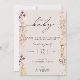 Convites Beige Boho Wildflower Hello Chá de fraldas