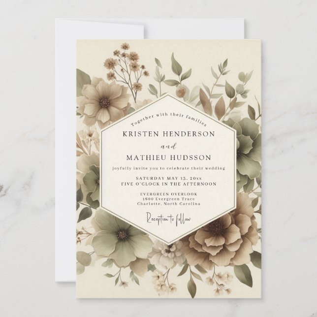 Convites Beige Botanical Autumn Wedding (Frente)