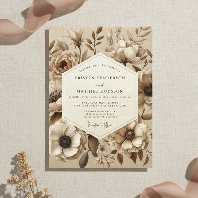Convites Beige Botanical Bloom Wedding (Criador carregado)