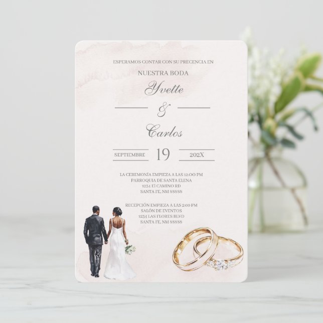 Convites Beige bride and groom with ring Spanish Wedding (Em pé/Frente)