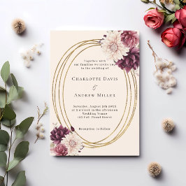 Convites Beige burgundy ivory florals dourado quadro casame