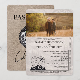 Convites Beige Colorado Passport Wedding