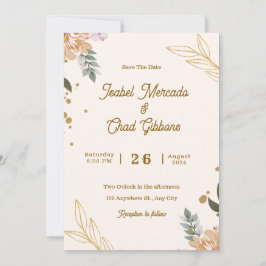 Convites Beige Com Marca Personalizada E Casamento Floral D