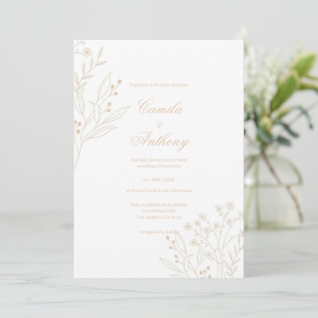 Convites Beige Corner Floral Boho Wedding (Em pé/Frente)