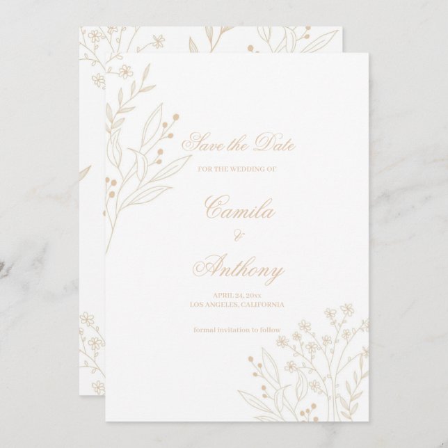 Convites Beige Corner Floral Boho Wedding (Frente/Verso)